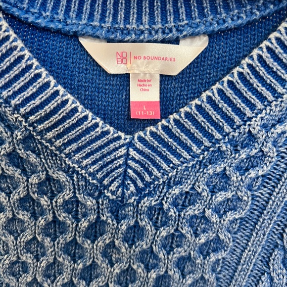 No Boundaries Blue V-Neck Cable Knit Sweater - Picture 2 of 4